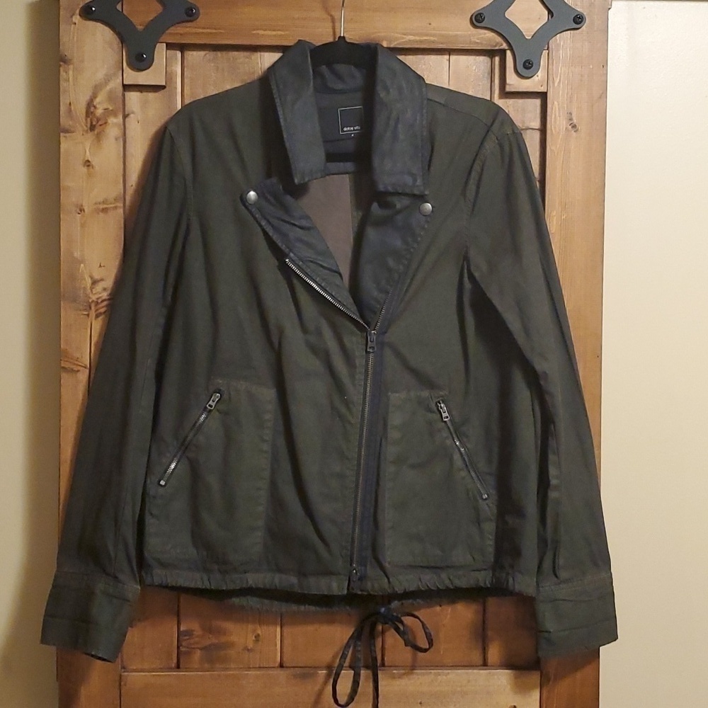 Dolce Vita Cotton Black Green Offset Zipper Moto Shell Jacket Size Medium